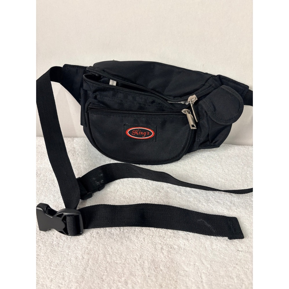 Kings Fanny Pack Waist Bag Black Adjustable Strap Zip Pockets Travel